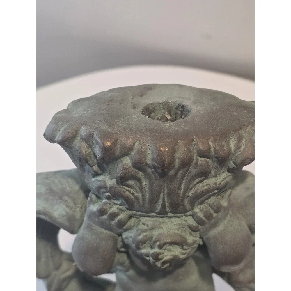 Antique Cherub Wall Sconce Candle Holder Chalkware Verdigris As-Is Repair